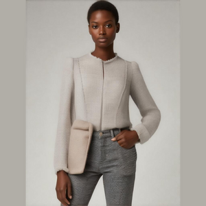 REBECCA TAYLOR NWT Size 10 Collarless Stretch Tweed Metallic Jacket Gray White